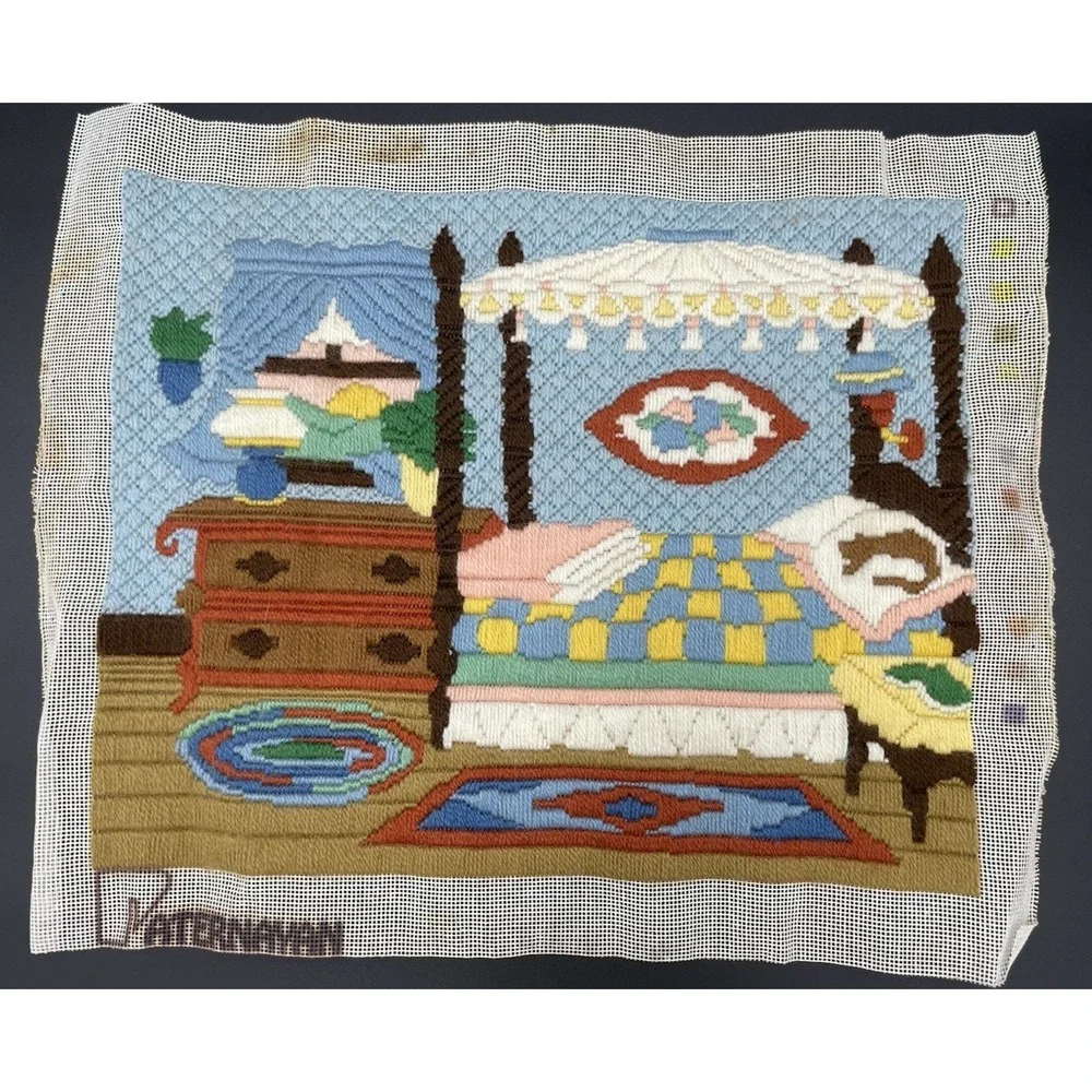 Vintage Paternayan Bedroom Yarn Art Completed Craft 12x15